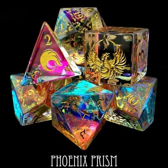 DND Dice Set - Phoenix Prism - 7 Exclusive Glass Dice - - Picture 2 of 6